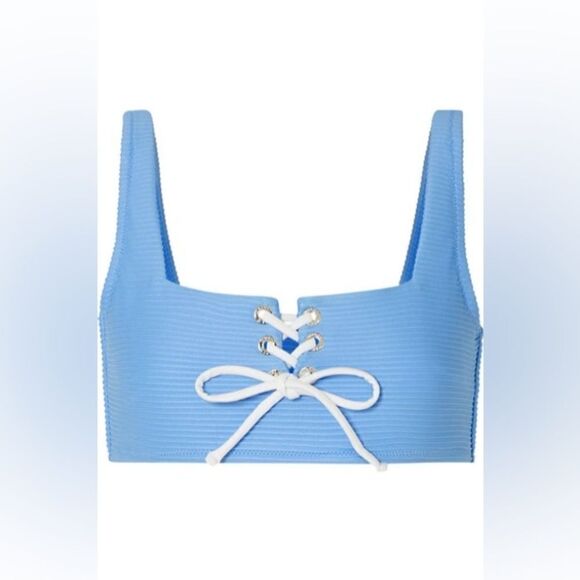 HEIDI KLEIN Cairns lace-up bikini top Blue Sz M - Picture 1 of 8